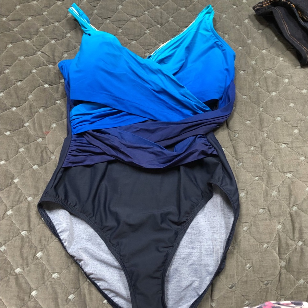 Lands End Size 14 Blue One-Piece Swimsuit
